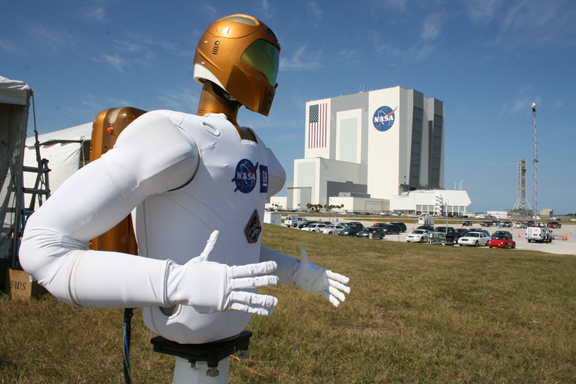 Robonaut 2A with the VAB in the background at KSC.