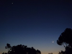 Moon looking up at Venus in San Diego, California. Captured by Ludy D'Angelo