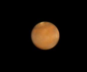 Mars Mars, Photo credit: Robert Vanderbei Canon XSi (450D) on 10" RC, 4x-Powermate Video acquired with EOS_movrec ("1/6" second expo-sures), 2.00 minutes, 20 frames per second 22:50 EST, March 22, 2012 CM = 121.17deg