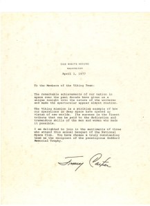 Goddard Trophy, Letter from Jimmy Carter Goddard Trophy, Letter from Jimmy Carter