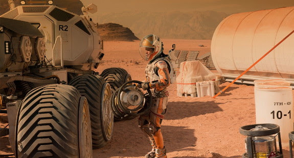 Actor Matt Damon portrays an astronaut stranded on Mars in the Martian.