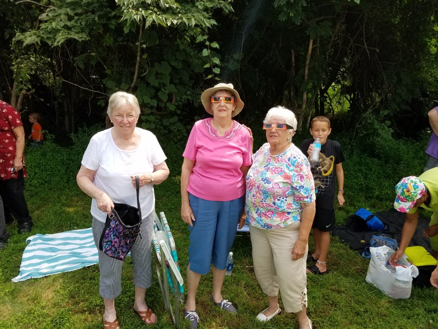 From L-R. Mary Lincoln (family friend) my mother Kathleen, Doloris Ramsey and Gene's grandson Logan in the back ground.