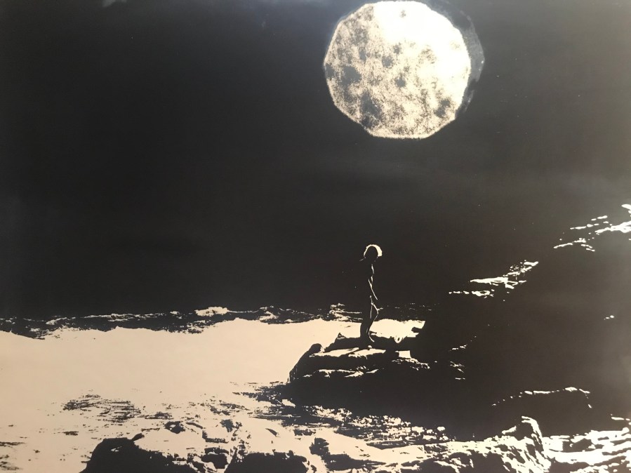 high-contrast photo of my nutty friend climbing around the bottom of the Grand Canyon